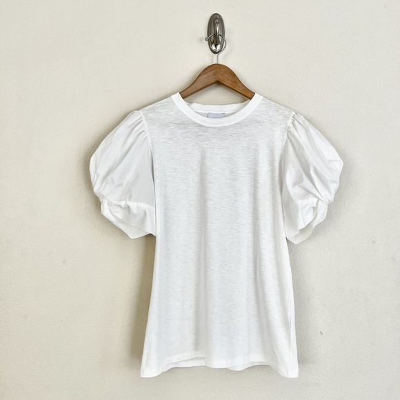 New GWYN Christopher Puff Sleeve Poplin T Shirt in Ivory White - Picture 9 of 14